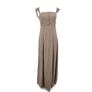 New Flynn Skye Bardot Maxi Dress Womens M Taupe Rayon Slit